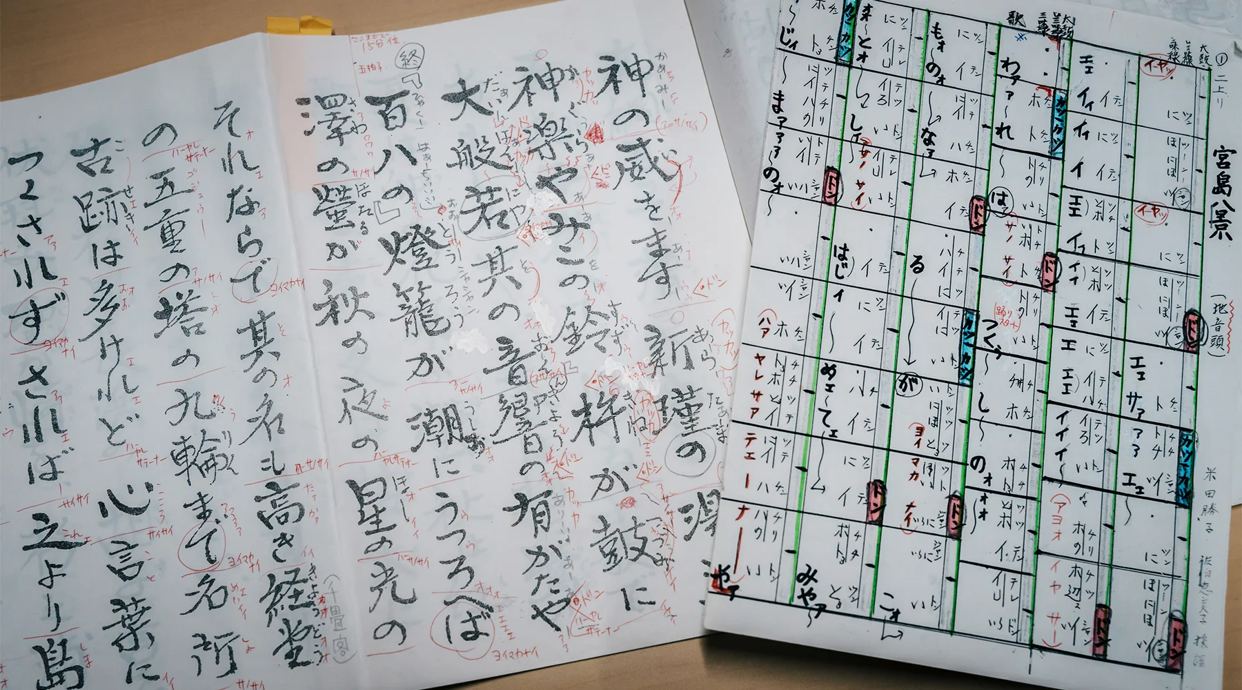 メモが書き込まれた手作りの楽譜